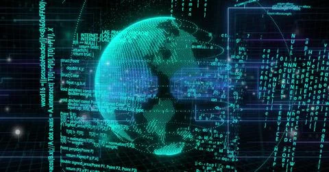 Image of digital globe with binary code, representing global data and technology 스톡 사진