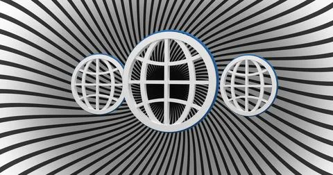 Image of digital globe icons over grey patterned background 스톡 일러스트