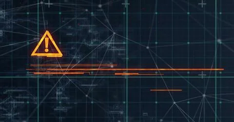 Image of digital grid and exclamation mark over black background Stockillustratie