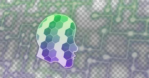 Image of digital head over network of connections, created using generative ai Illustrazione stock