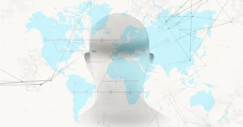 Image of digital human model over network of connections on white background Stock Illustration