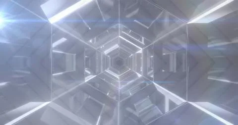 Image of digital human, numbers and sound bars over hexagon pattern looping Stock Illustration