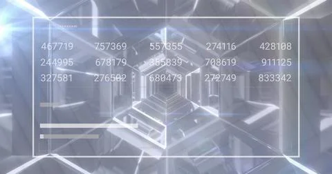 Image of digital human, numbers and sound bars over hexagon pattern looping Stock Illustration