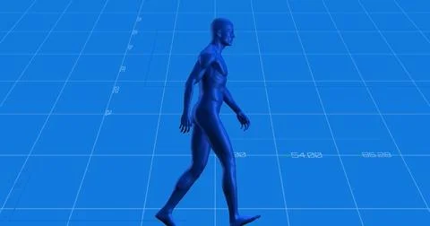 Image of digital human over data processing on blue background Foto stock