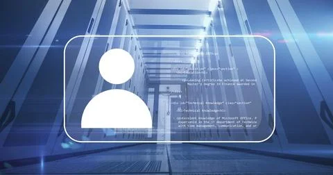 Image of digital icon, computer servers and data processing Stock Illustration