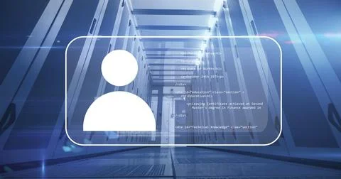 Image of digital icon, computer servers and data processing Stock Illustration