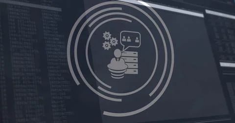 Image of digital icons and data processing over computer screens Illustrazione stock