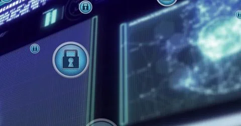 Image of digital icons and data processing on interface Stock Illustration