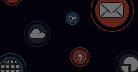 Image of digital icons and data processing over grid in background Illustrazione stock