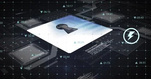 Image of digital icons and data processing over security padlock icon against Stock Illustration