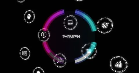 Image of digital icons and data processing over scope scanning on black 스톡 일러스트