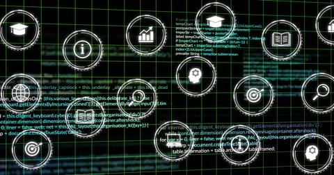 Image of digital icons and data processing over dark backgorund Stock Illustration
