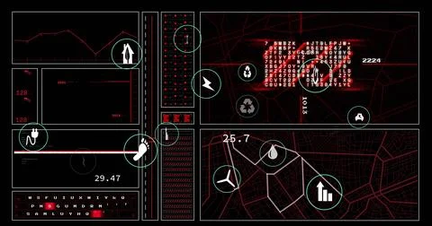 Image of digital icons and data processing over dark backgorund 스톡 일러스트