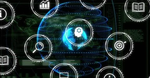 Image of digital icons and data processing over globe Illustrazione stock