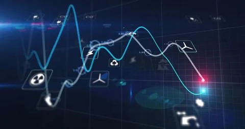 Image of digital icons and data processing over black background Stockillustratie