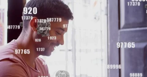 Image of digital icons and data processing over man using smartphone Stock Photos