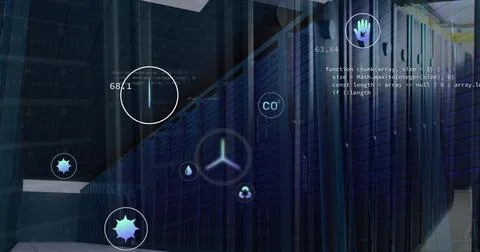 Image of digital icons and data processing over computer servers Foto stock