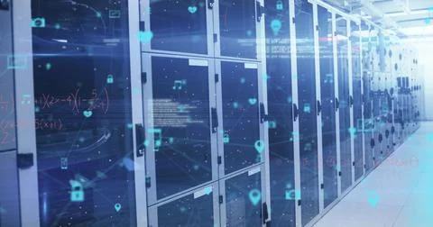 Image of digital icons and data processing over computer servers Foto stock