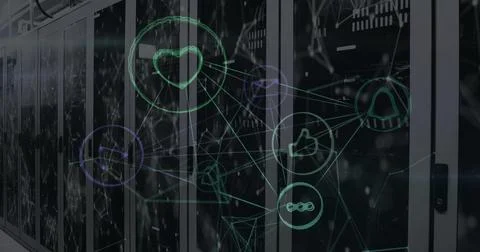 Image of digital icons and data processing over computer servers Foto stock