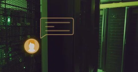 Image of digital icons and data processing over computer servers Stock Photos