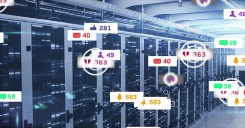 Image of digital icons and data processing over computer servers Foto stock