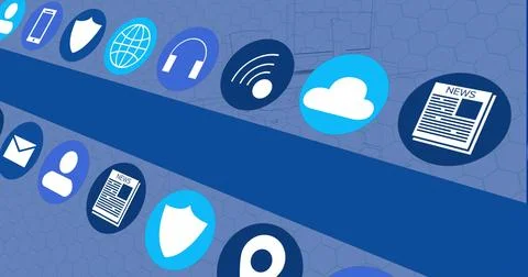 Image of digital icons and data processing over blue screen Stock Photos