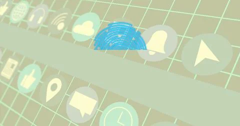 Image of digital icons and data processing over grid Stock Photos