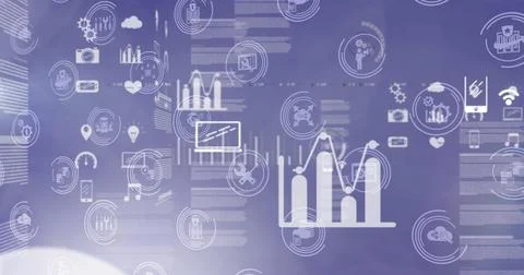 Image of digital icons with data processing over purple background Foto stock