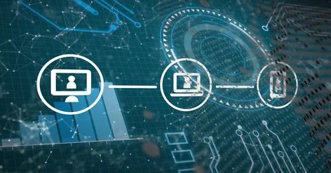 Image of digital icons over digital interface with data processing and network Stock Photos