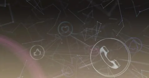 Image of digital icons over network of connections on brown background Stock Photos
