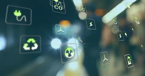 Image of digital icons over train Illustrazione stock