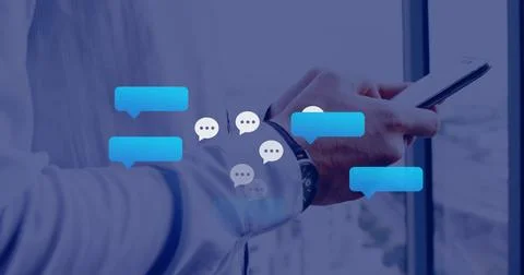 Image of digital icons processing over caucasian businessman using tablet Stock Photos