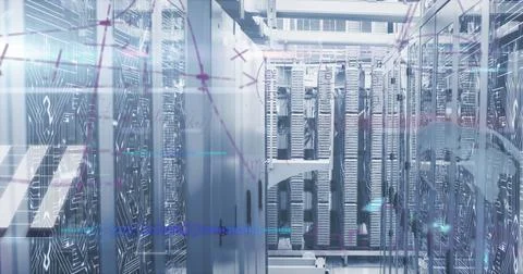 This image is a digital image of a global network of computer servers processing Stock Illustration