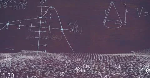 This image is a digital image of mathematical equations moving on a red Stockfoto's