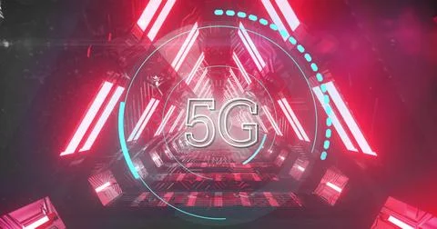 Image of digital interface with 5G network of connections and scope in glowing イラスト素材