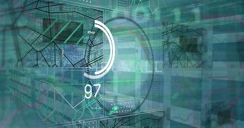 Image of digital interface and data processing on blue background イラスト素材