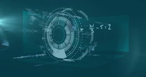 Image of digital interface and data processing over blue background Stock Illustration