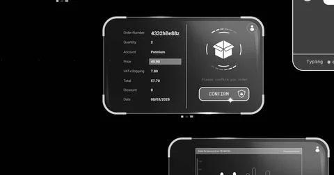Image of digital interface and data processing on black background Stock Photos