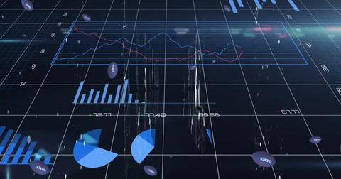 Image of digital interface and data processing over dark background Foto stock