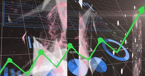 Image of digital interface and data processing over dark background 스톡 사진