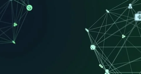 Image of digital interface and globe of network of connections with white icons イラスト素材