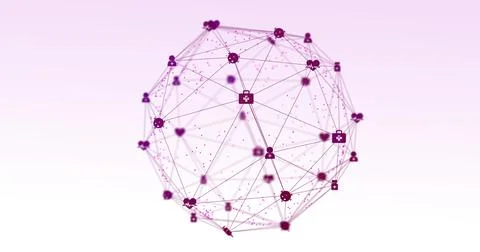 Image of digital interface and globe of network of connections with purple icons Illustrazione stock