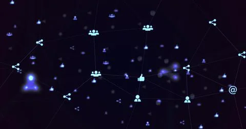 Image of digital interface and network connections with  purple social Illustrazione stock