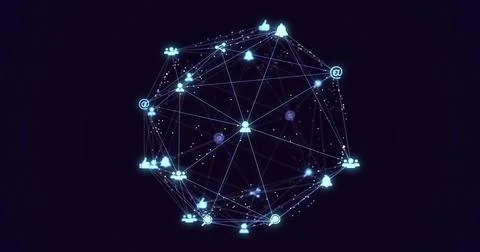 Image of digital interface and network of connections with social networking Illustrazione stock