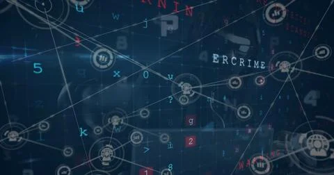 Image of digital interface and network of connections over hacker Stockillustratie
