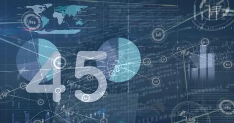 Image of digital interface and network of connections over blue background Illustrazione stock