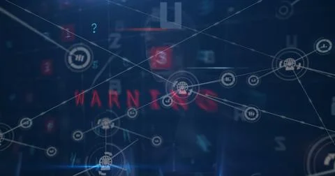 Image of digital interface and network of connections over hacker Stock Illustration