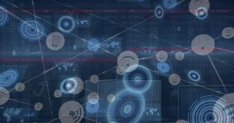 Image of digital interface and network of connections over hacker Stockillustratie