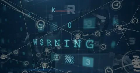 Image of digital interface and network of connections over hacker Stock Illustration