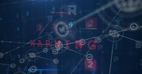 Image of digital interface and network of connections over hacker Stock Illustration